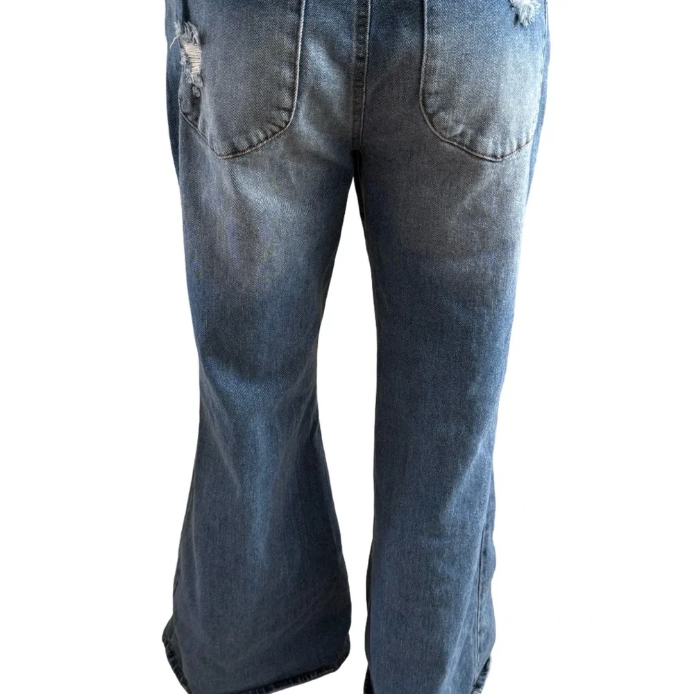 Almost Famous women's Light Blue Distressed flared Jeans
